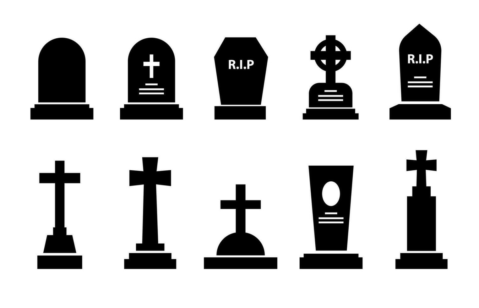 Gravestone headstone, tombstone icons, tomb stones vector