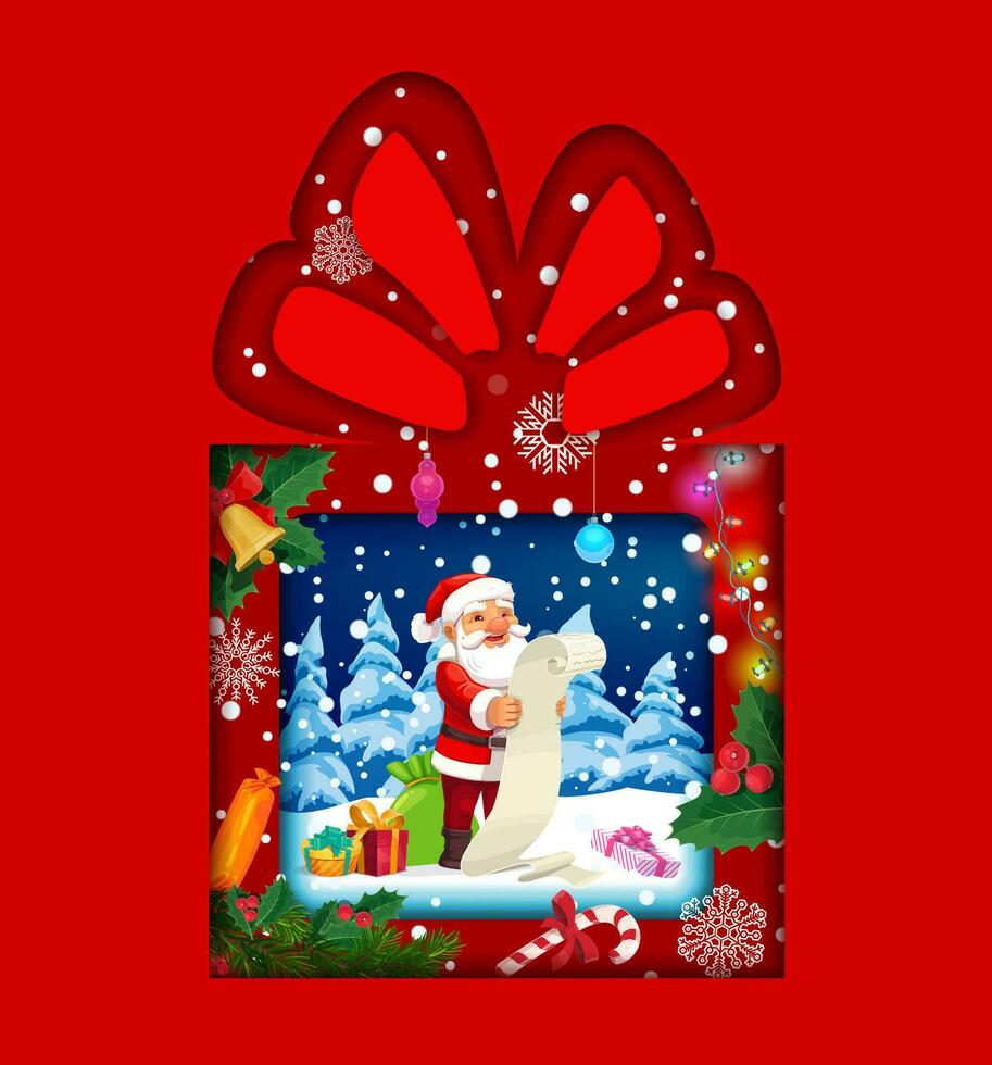 Christmas paper cut double exposition with gift vector