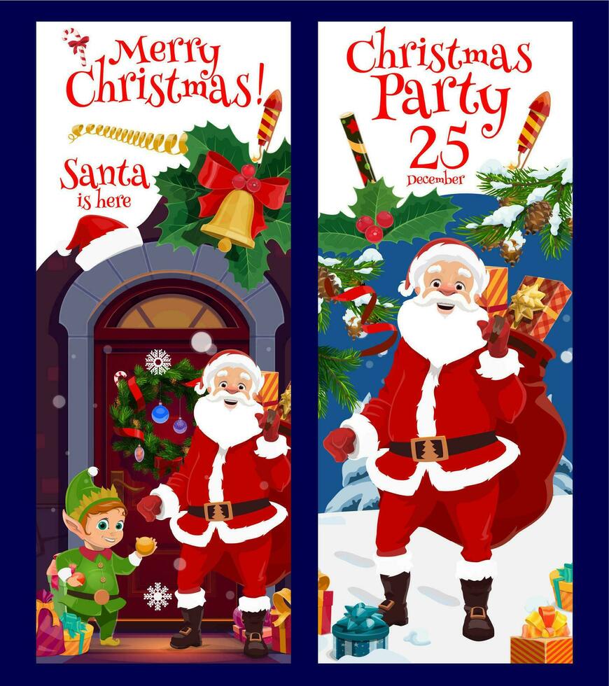Christmas banner with Santa, holiday decorations vector