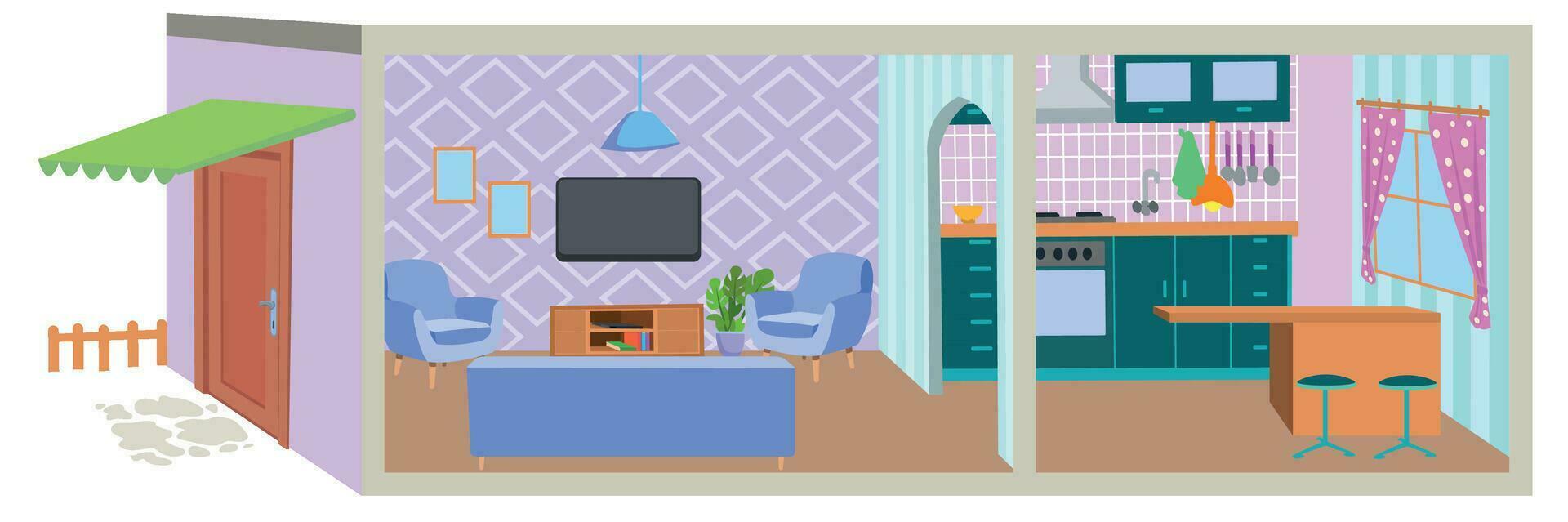 One cute cartoon house and children vector