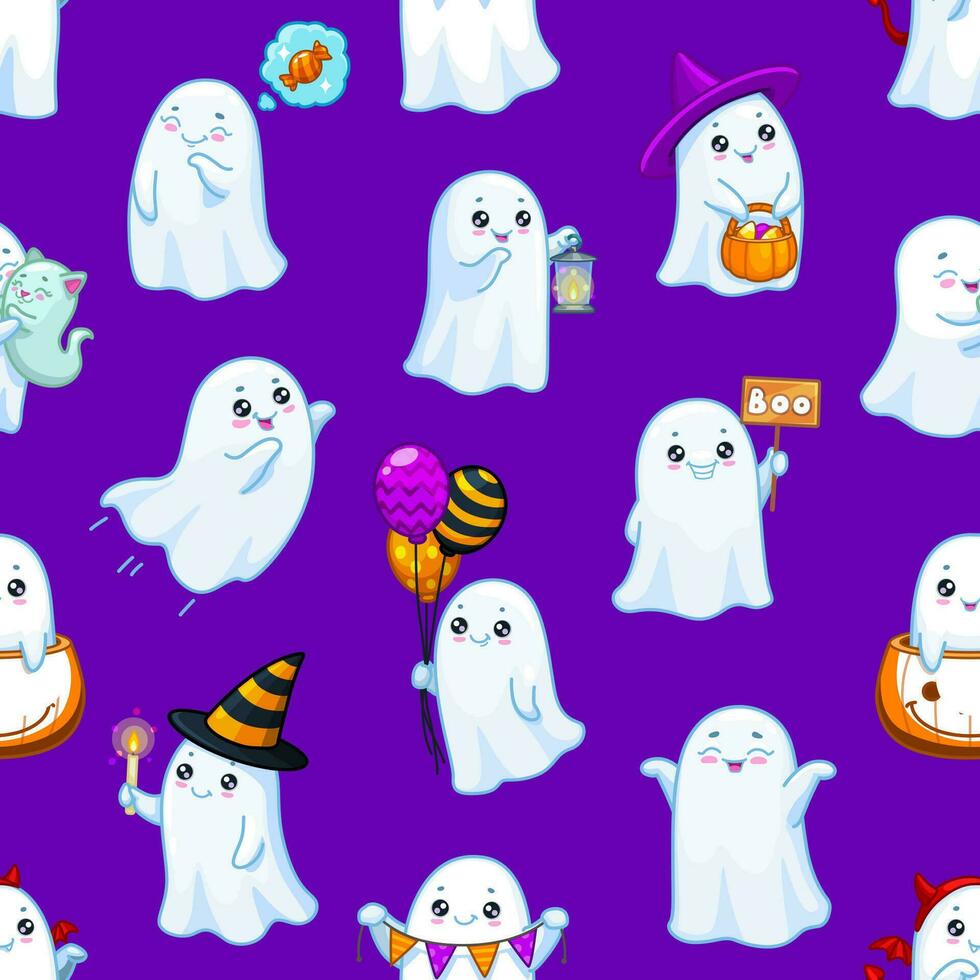 Halloween ghosts seamless pattern with spooks vector