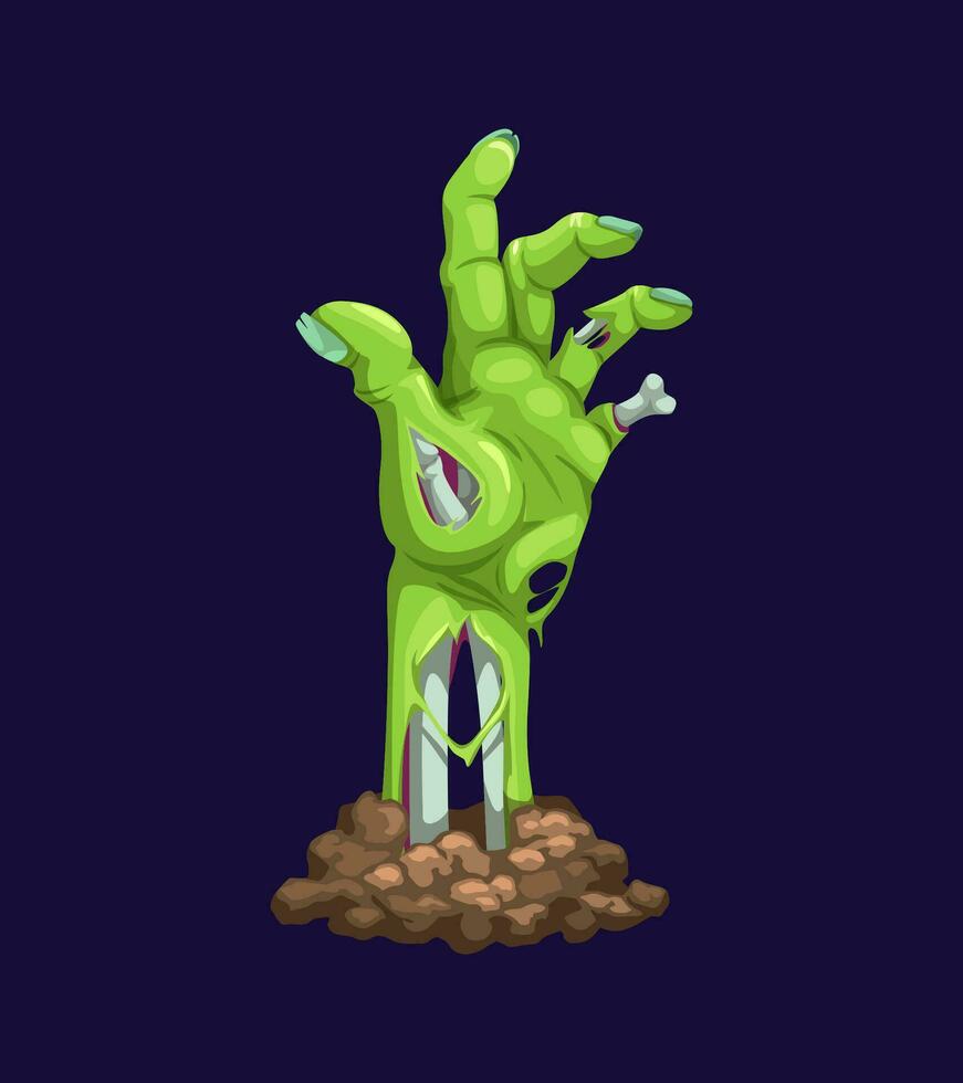 Zombie hand, undead corpse reaching out from grave vector