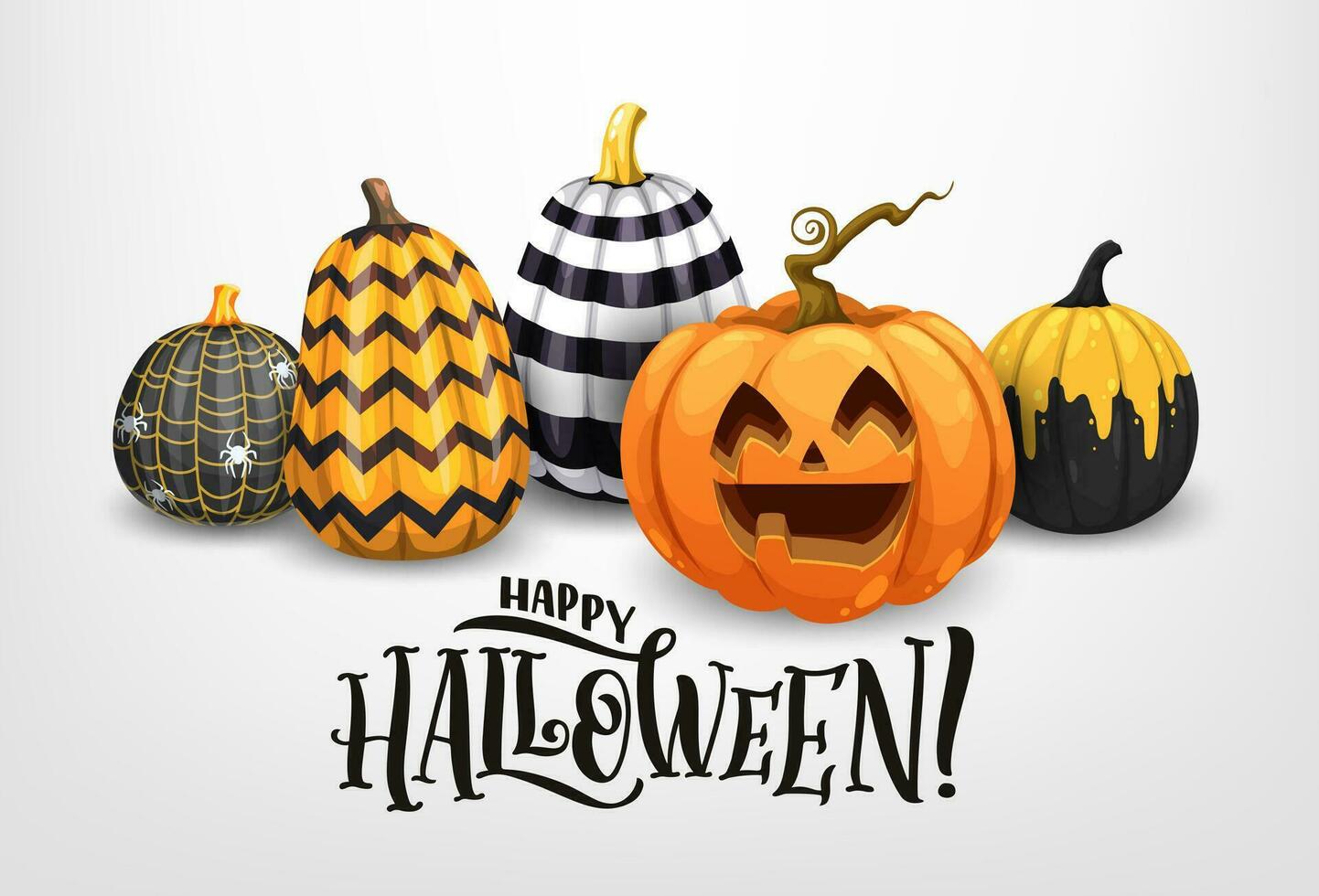 Cartoon Halloween pumpkins with holiday ornament vector