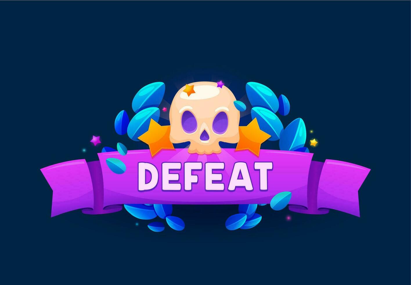 Defeat game badge or shield, ui banner with skull vector