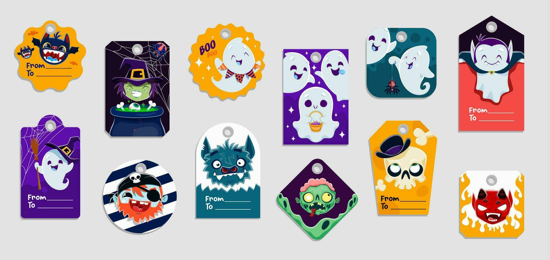 Halloween holiday gift tags isolated vector badges