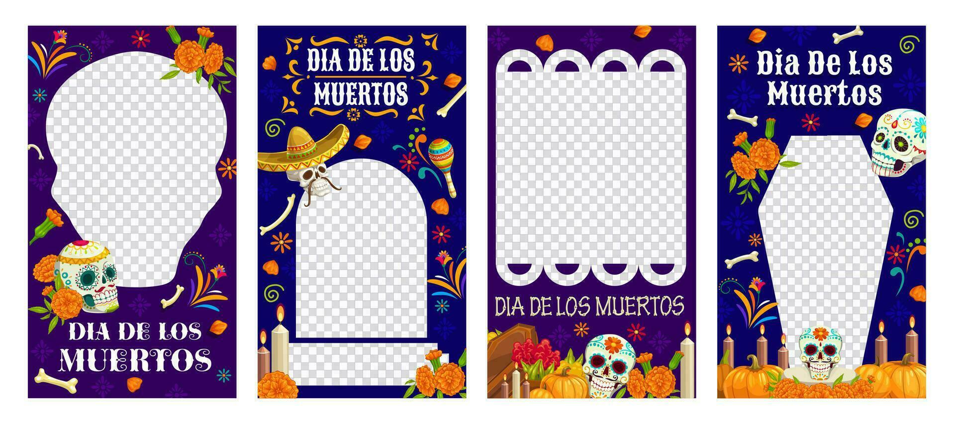 Mexican Day of Dead holiday social media banners vector