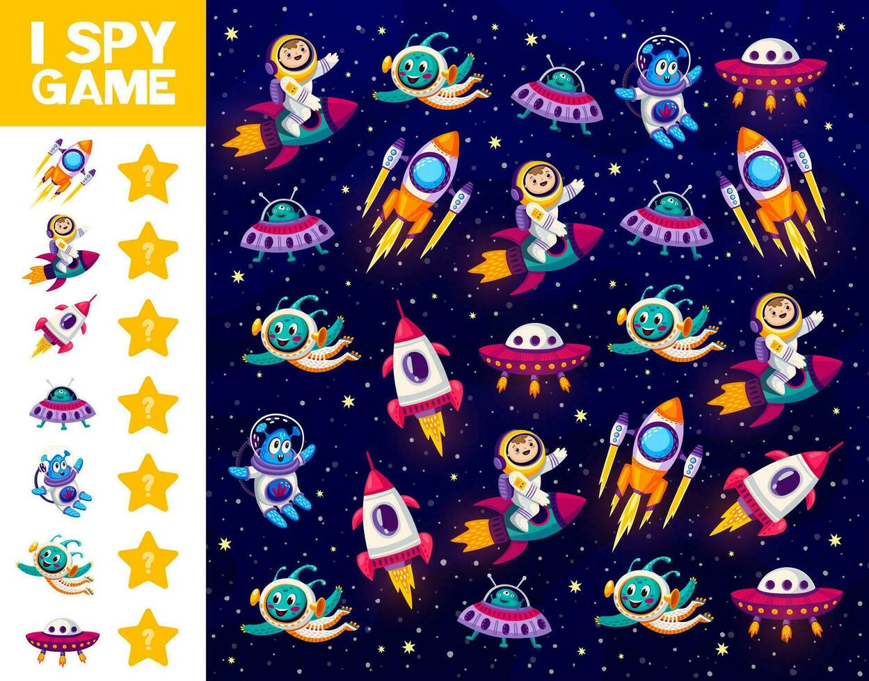 I spy game with space characters in galaxy vector