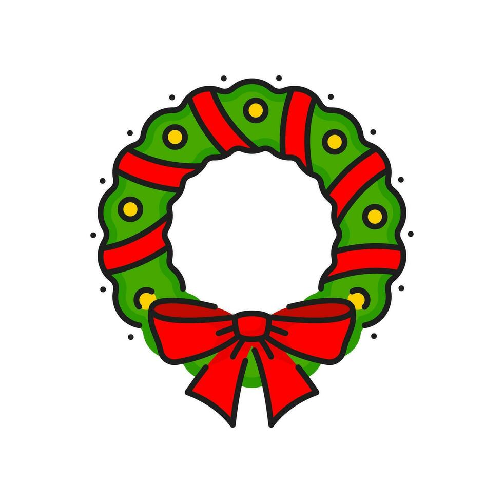 Christmas and New Year wreath decorated by bow vector