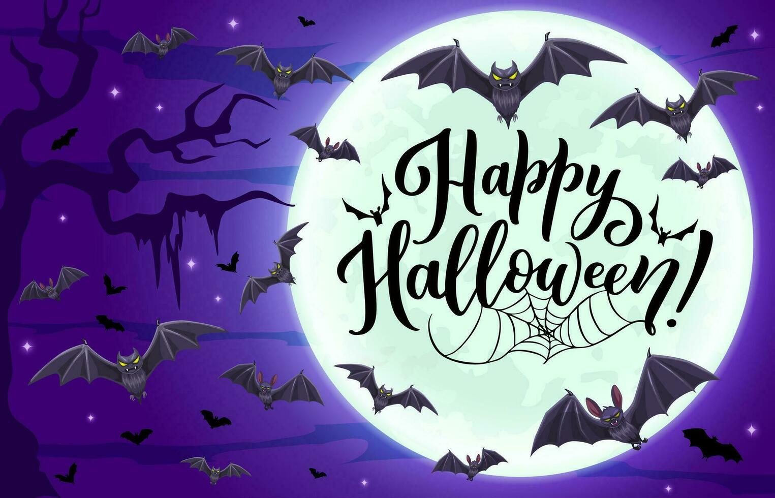 Halloween cloud of flying bats in night, holiday vector