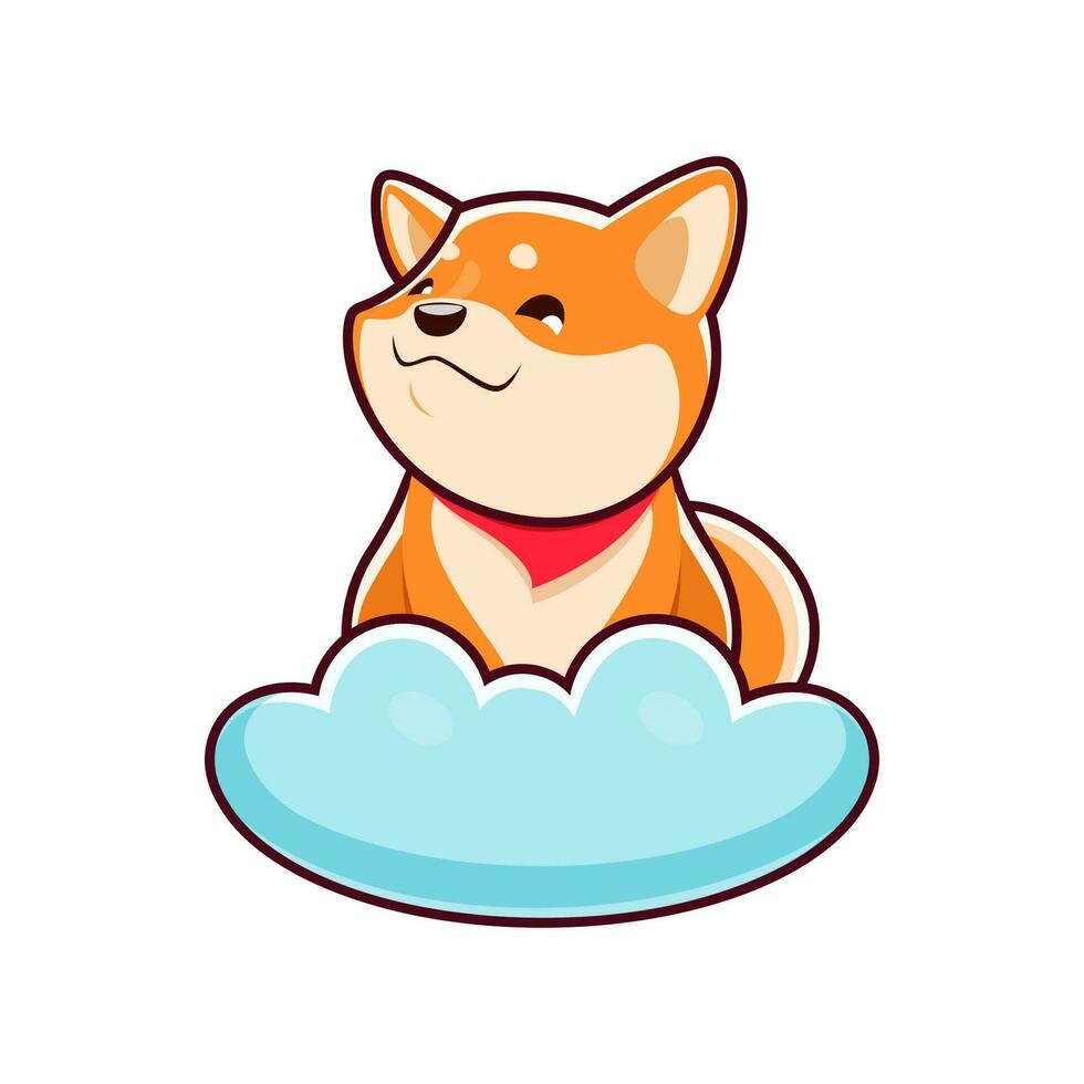 dibujos animados linda mascota shiba inu perro un en un mullido nube vector