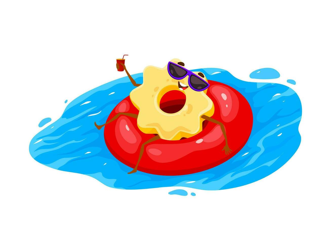 dibujos animados pasta personaje flotante en nadar anillo vector