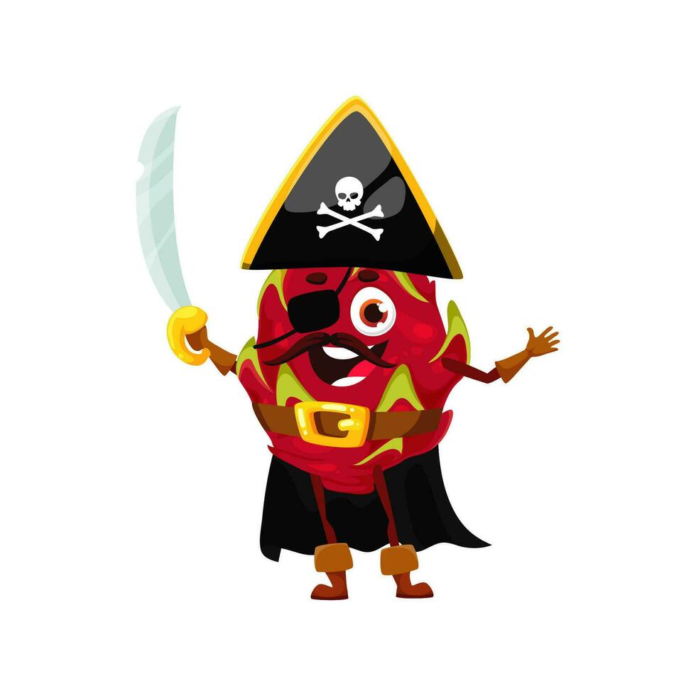 Cartoon Halloween dragon fruit in pirate costume vector