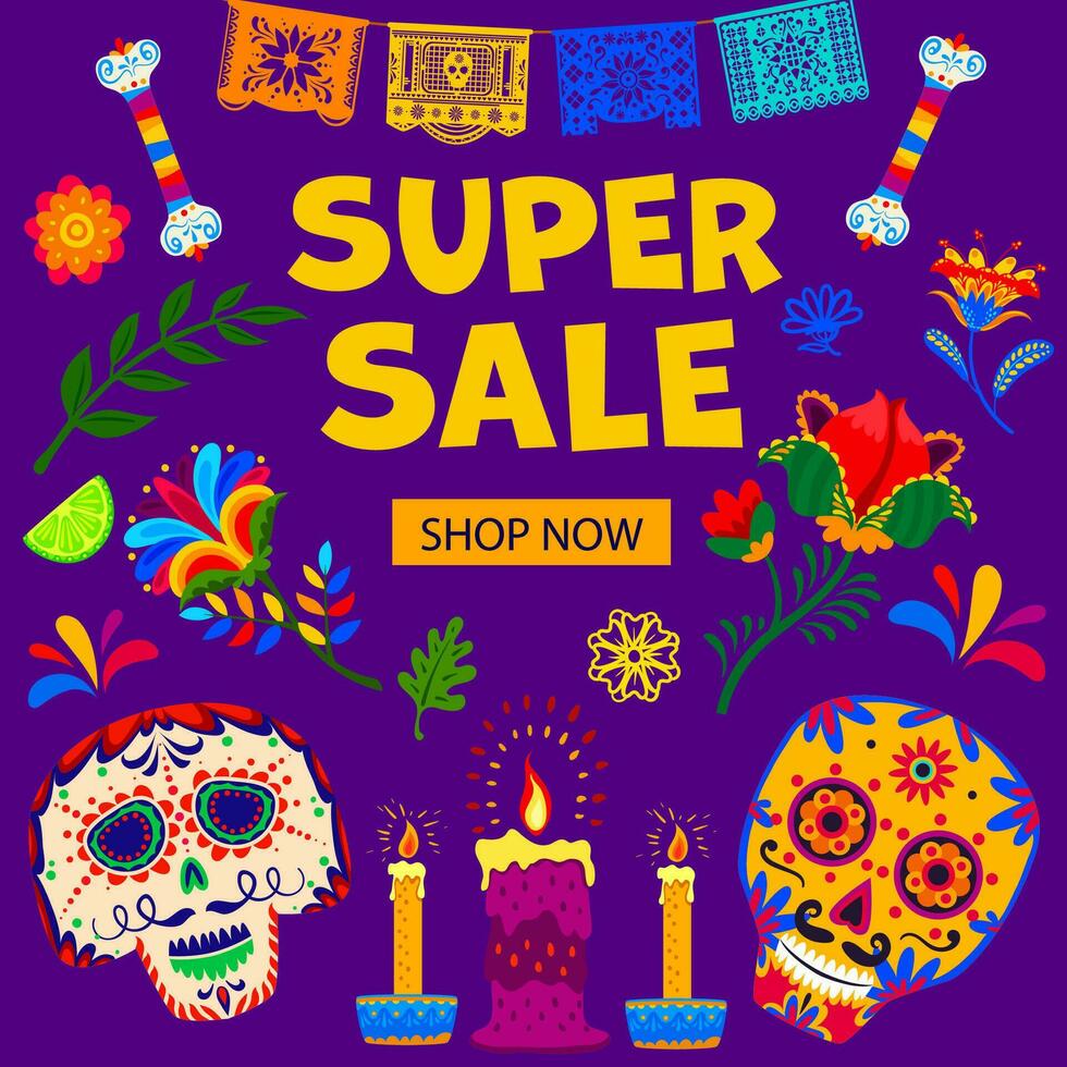 día de muerto venta, mexicano fiesta especial oferta vector