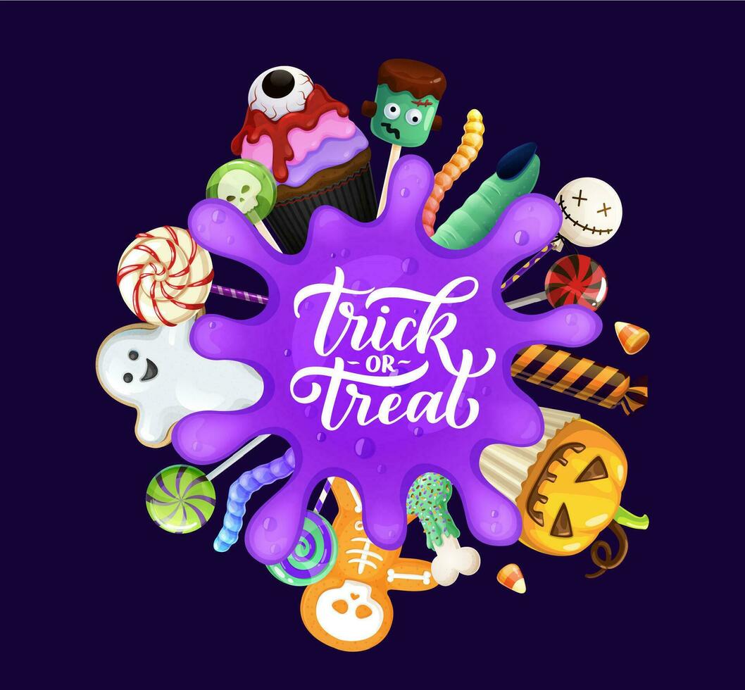 Halloween banner with sweets and purple slime blob vector