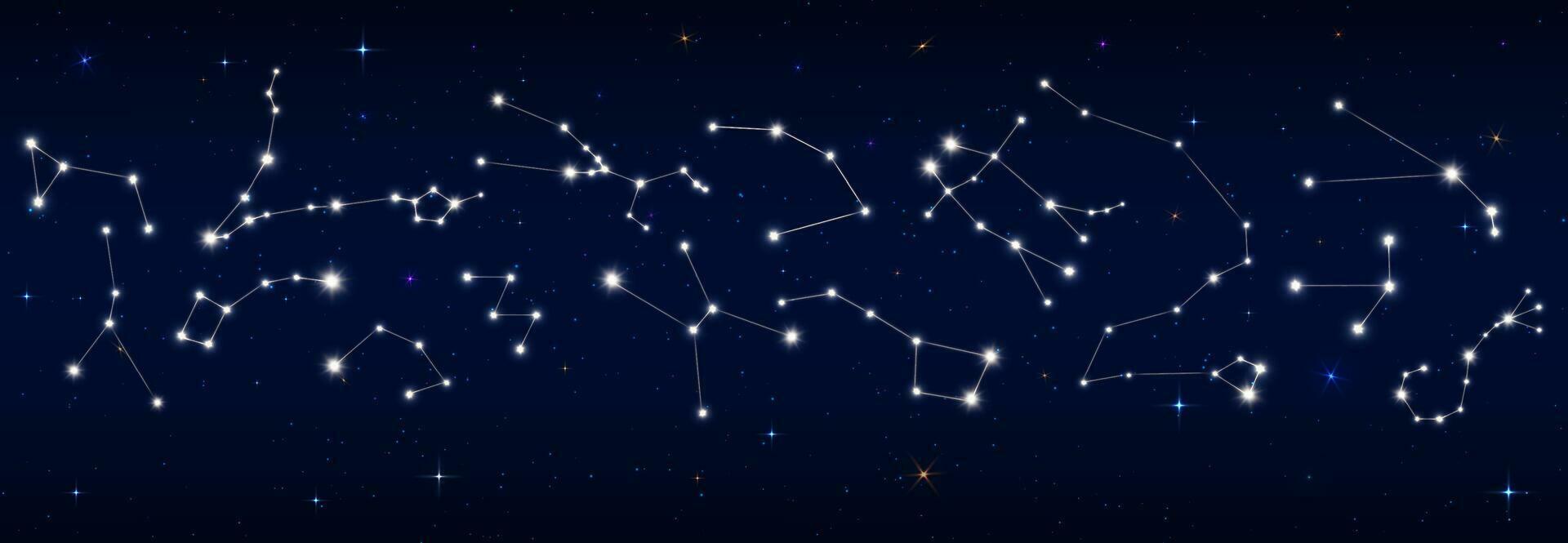 Stars constellation border and night sky map vector