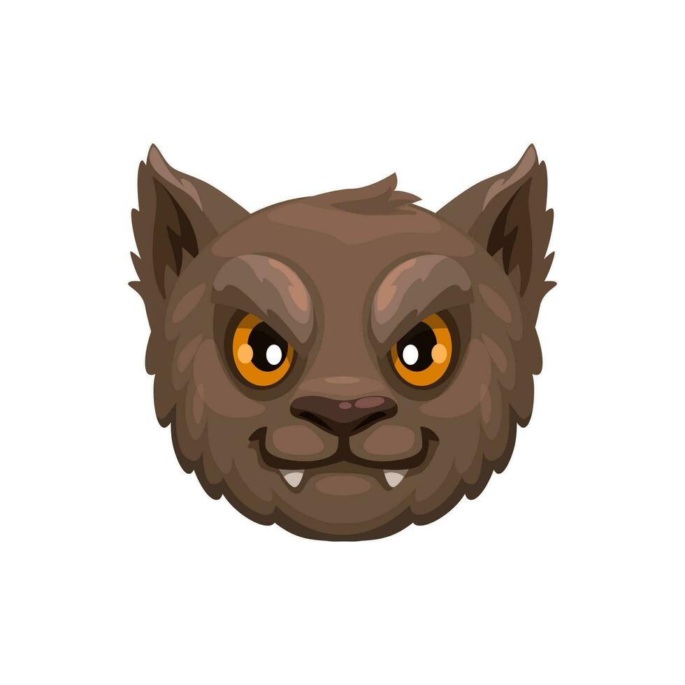 Cartoon halloween werewolf emoji, sinister wolf vector