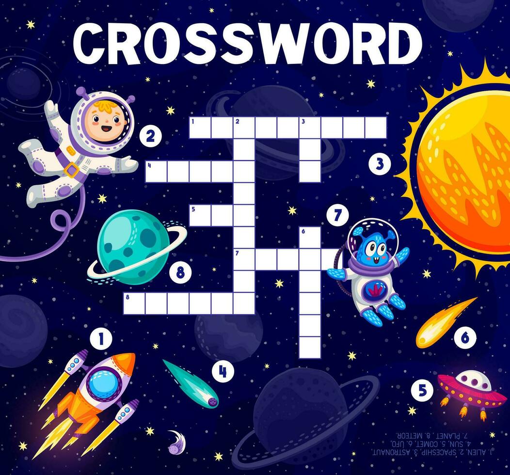 Space crossword quiz game with kid astronaut vector