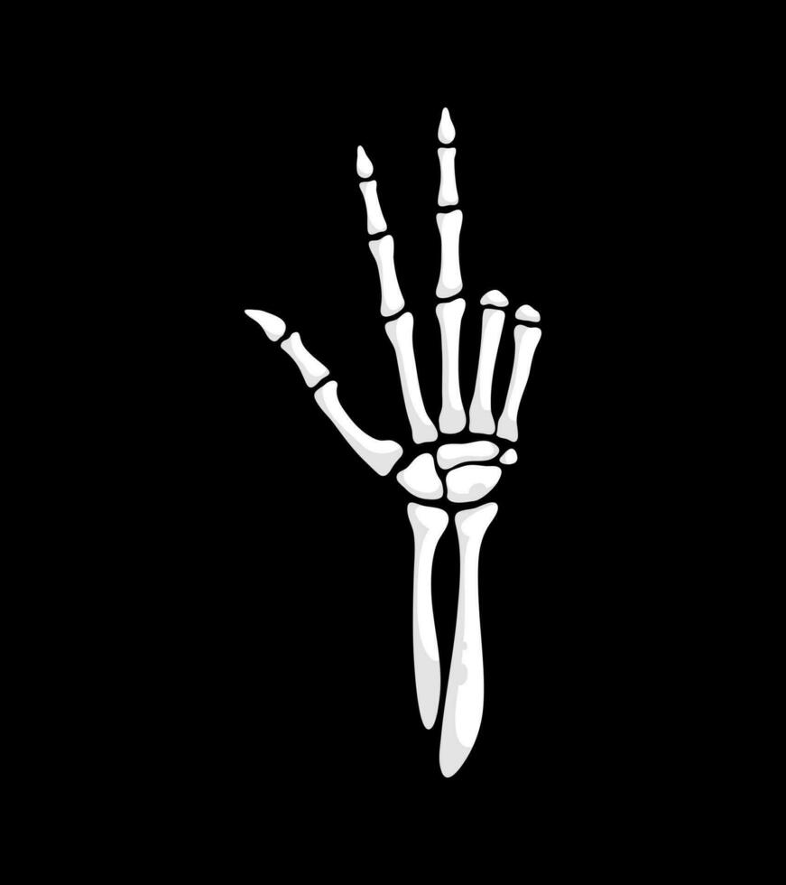 Skeleton hand gesture, three fingers silhouette vector