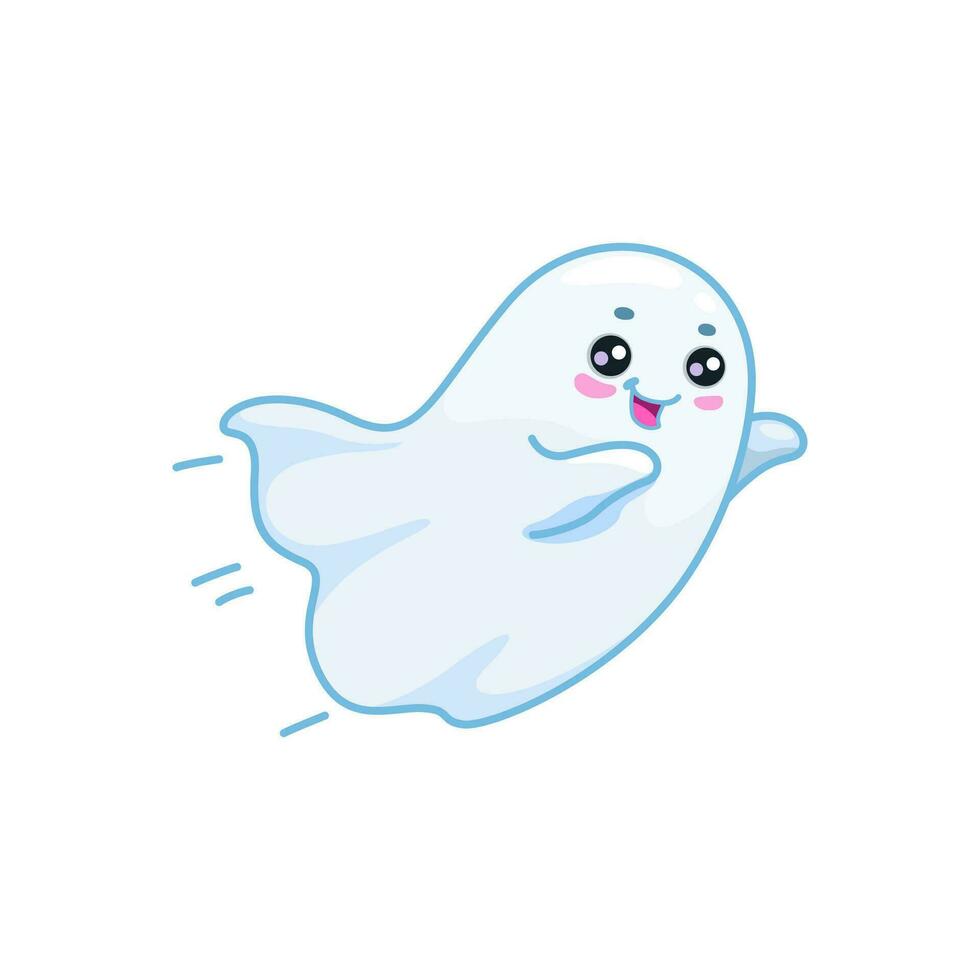 Halloween kawaii ghost character swiftly flying vector