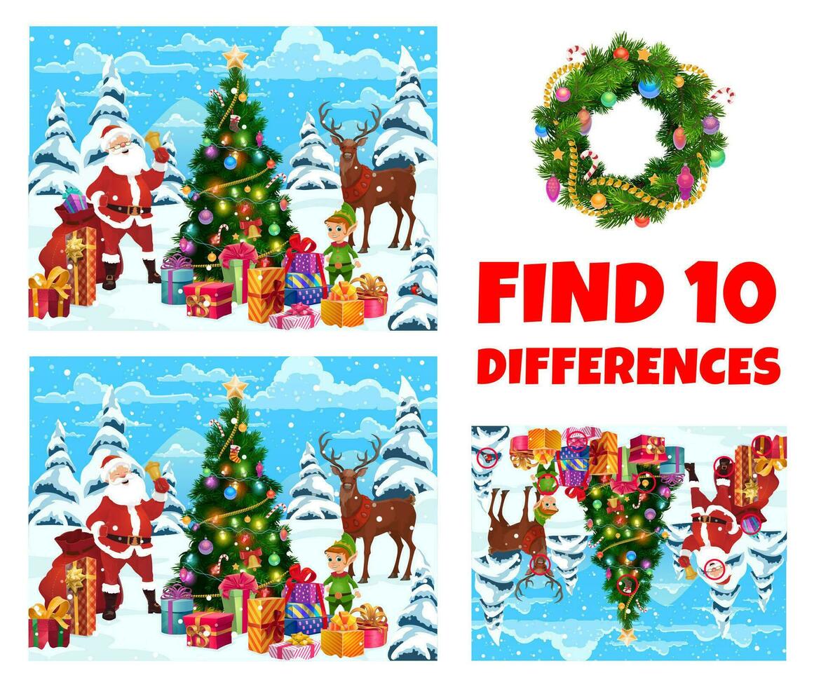 Find ten differences quiz with Christmas character vector