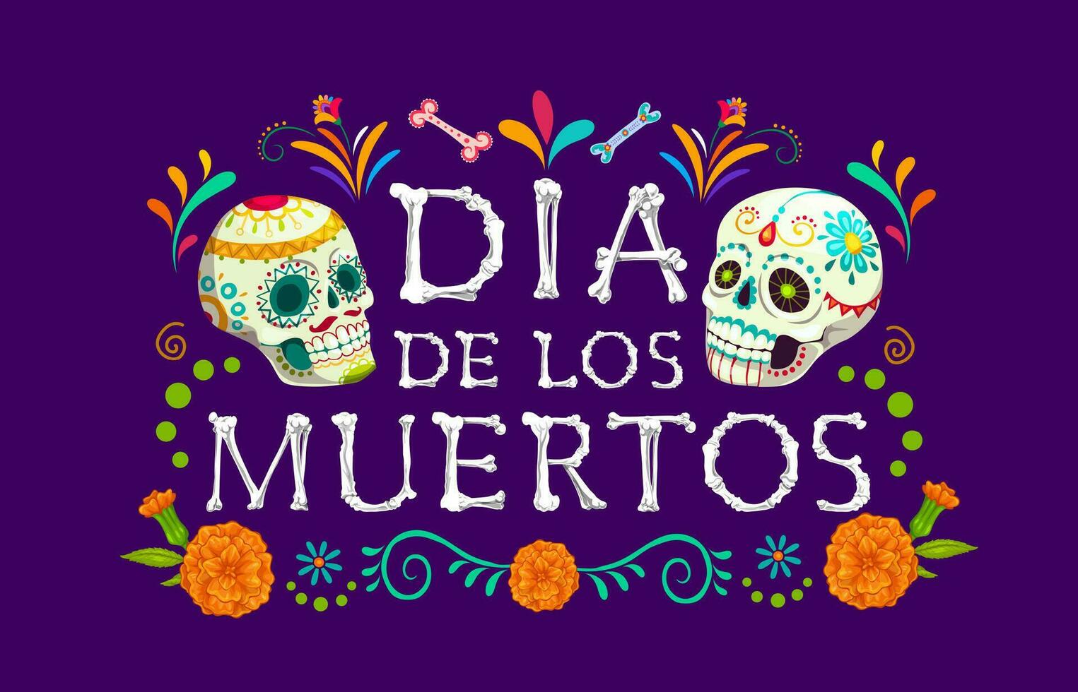 dia Delaware los muertos fiesta bandera con calaveras vector