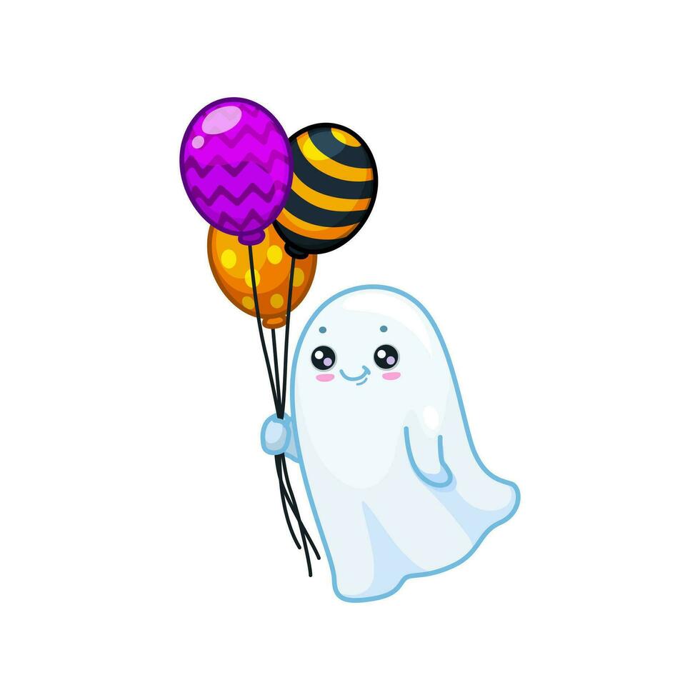 Víspera de Todos los Santos kawaii fantasma personaje sostener globos vector