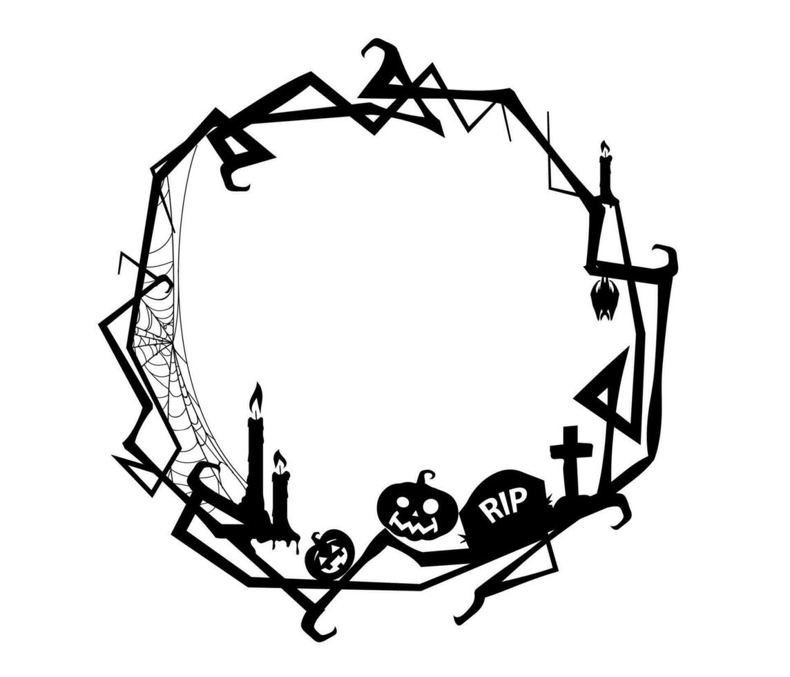 Halloween holiday black frame, pumpkins, cemetery vector