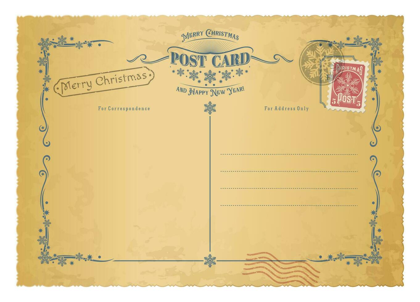 Navidad antiguo tarjeta postal, retro correo gastos de envío vector