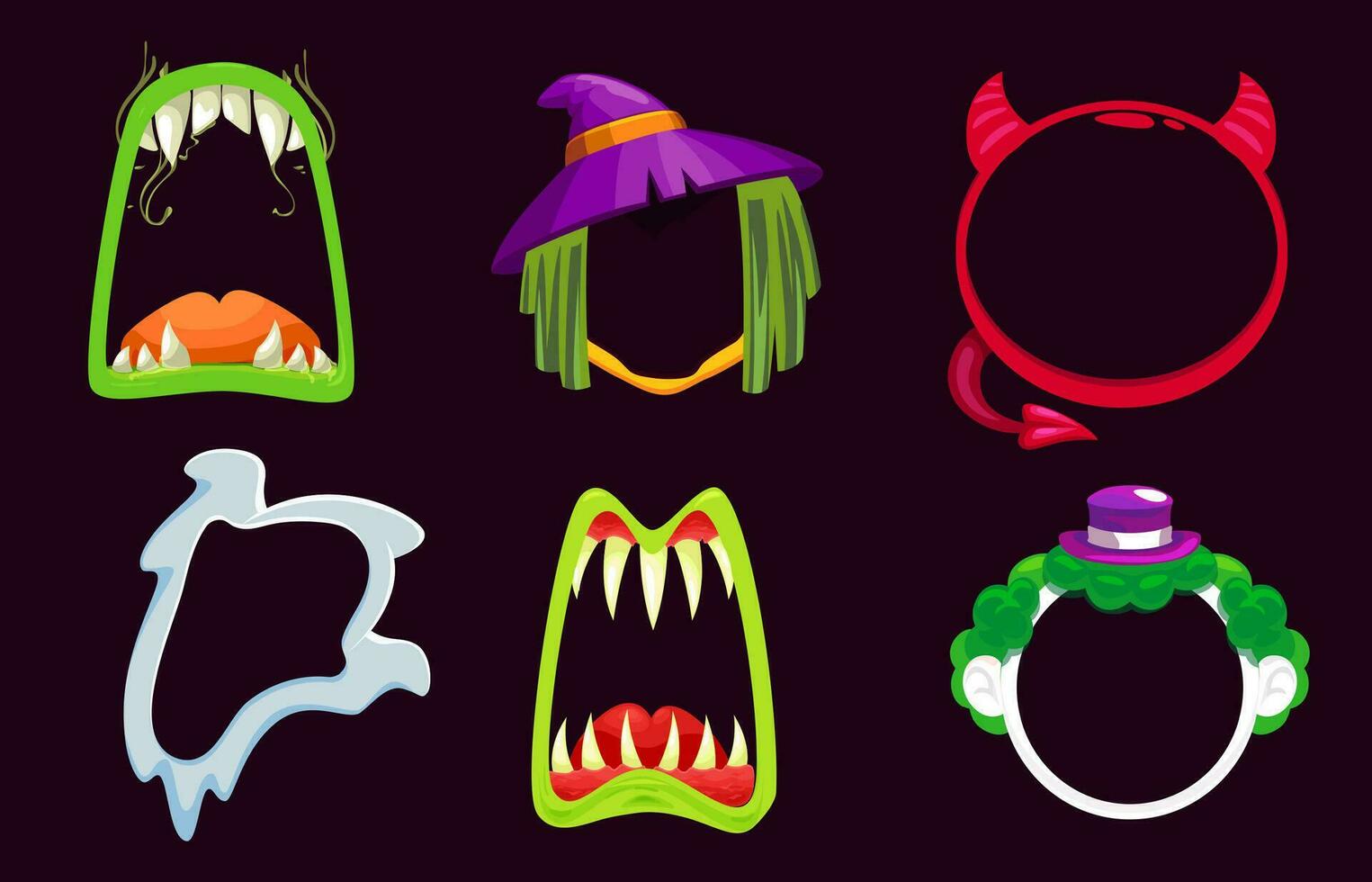 Halloween avatar frames and borders, face masks vector