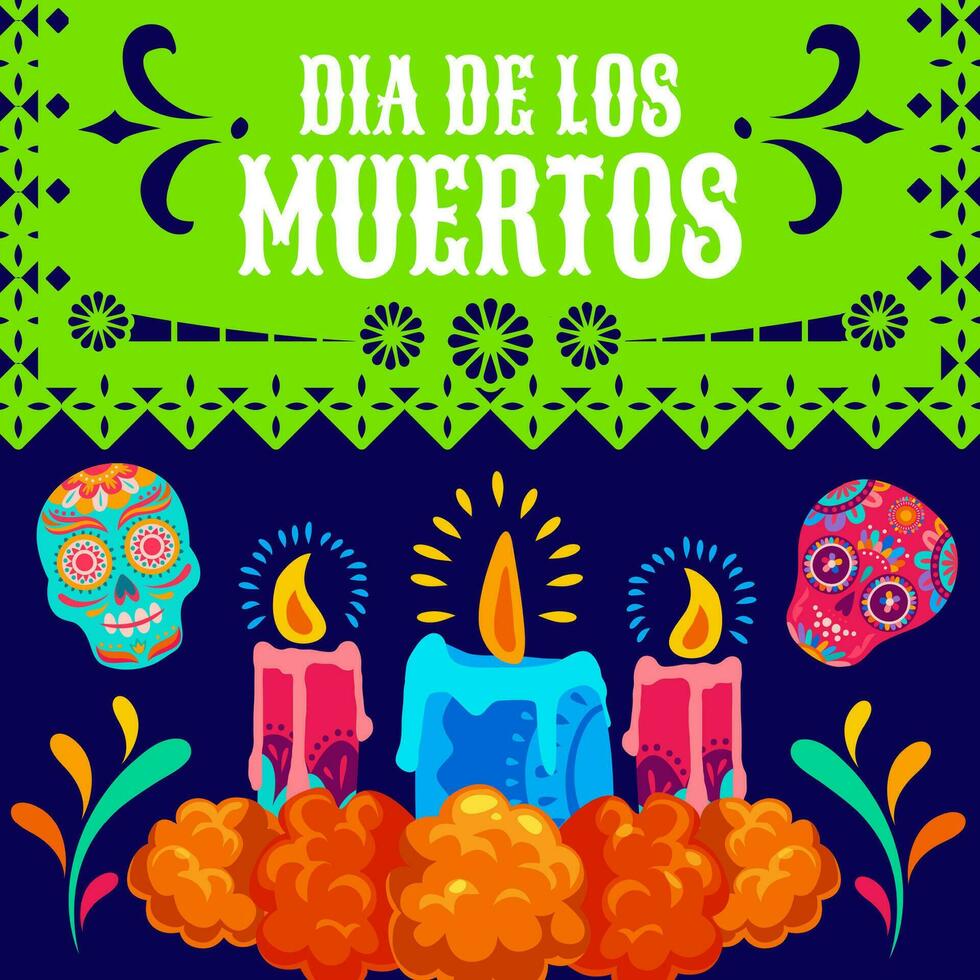 Day of Dead mexican holiday papel picado banner vector