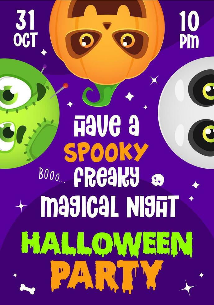 Halloween party flyer with holiday monster heads vector