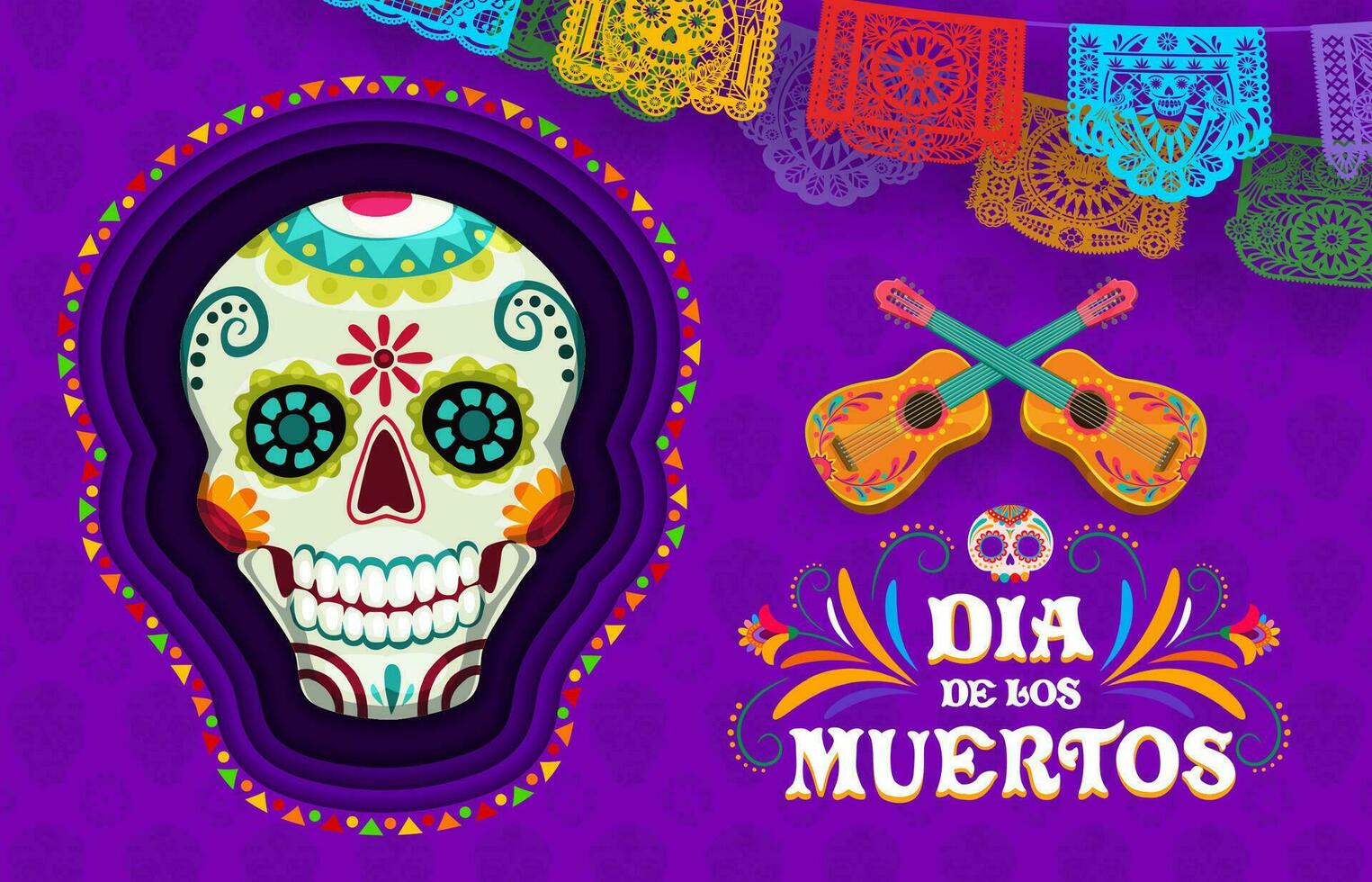 Day of Dead Dia De Los Muertos paper cut skull vector