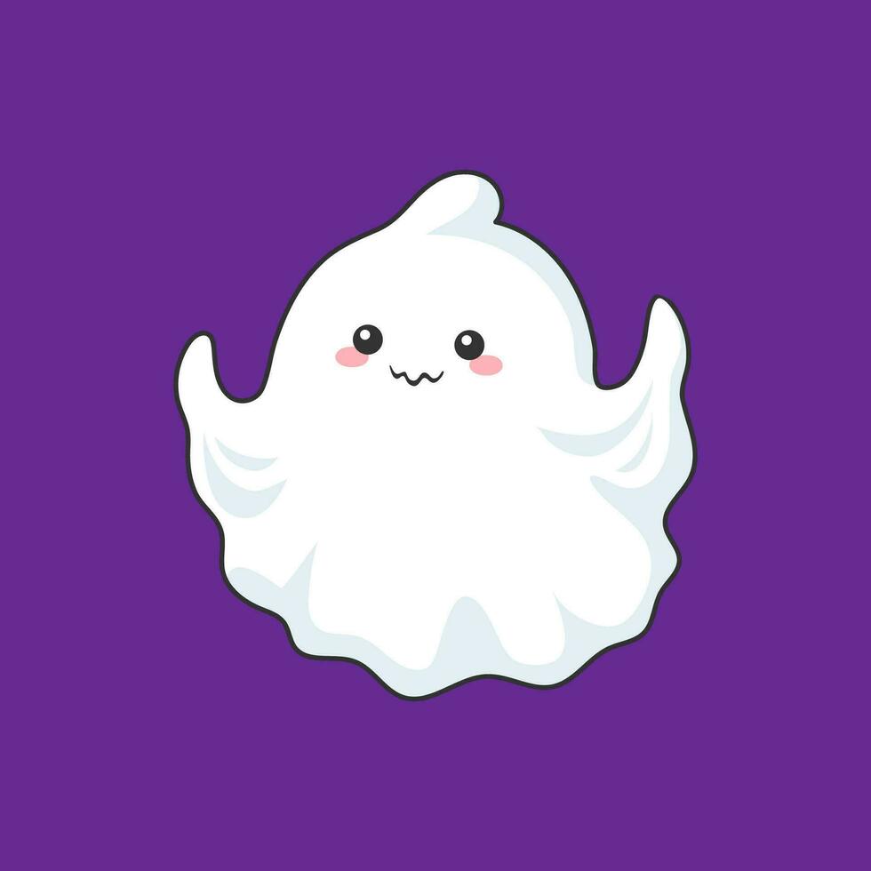 Cartoon kawaii halloween ghost, white sheet spook vector