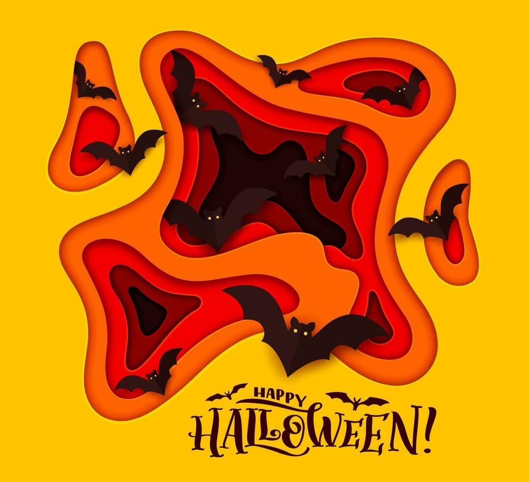 Halloween paper cut bats, horror night holiday vector