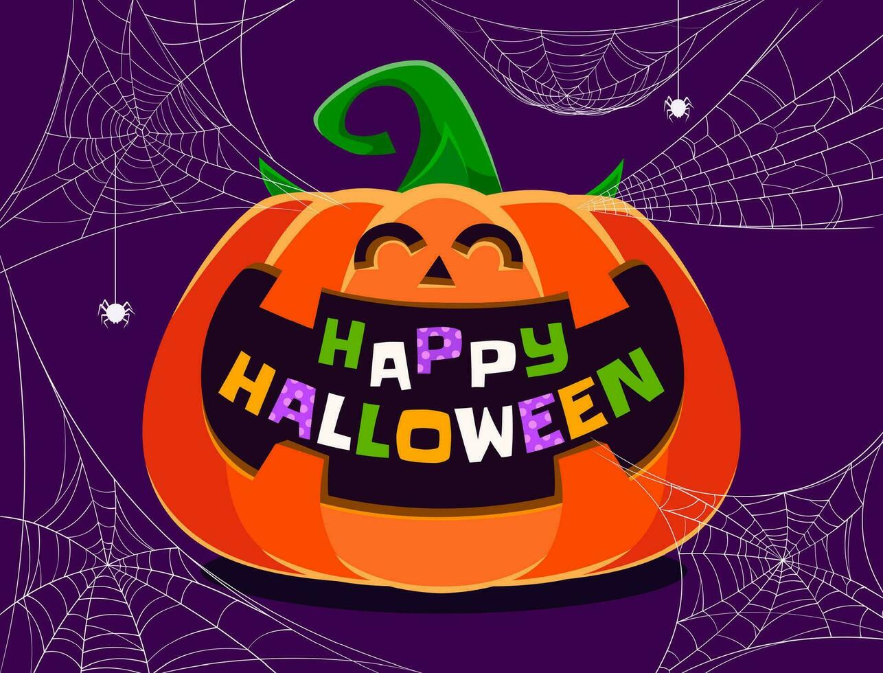 Halloween holiday pumpkin banner with spiders vector