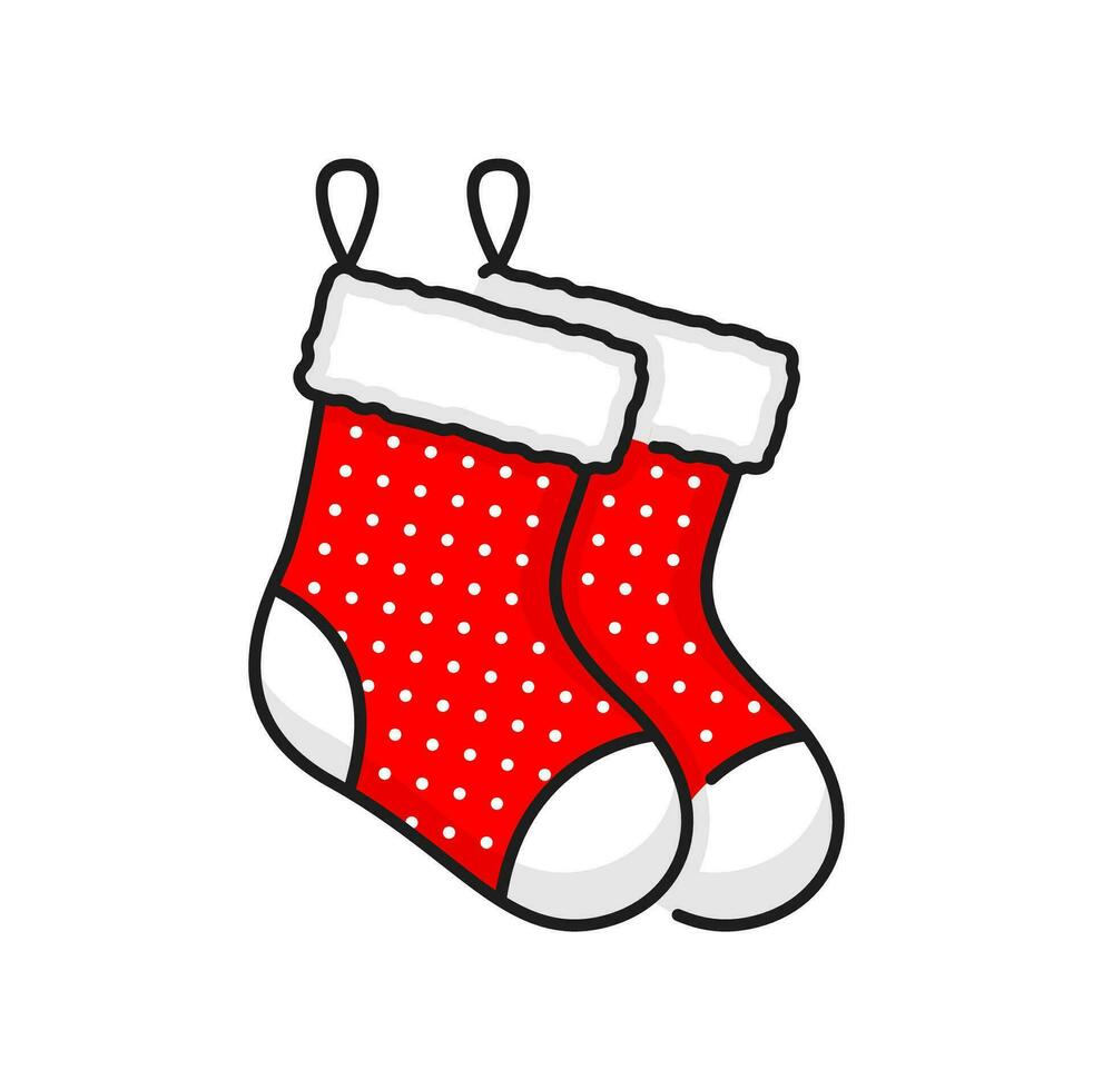 Pair of red Christmas stocking color line icon vector