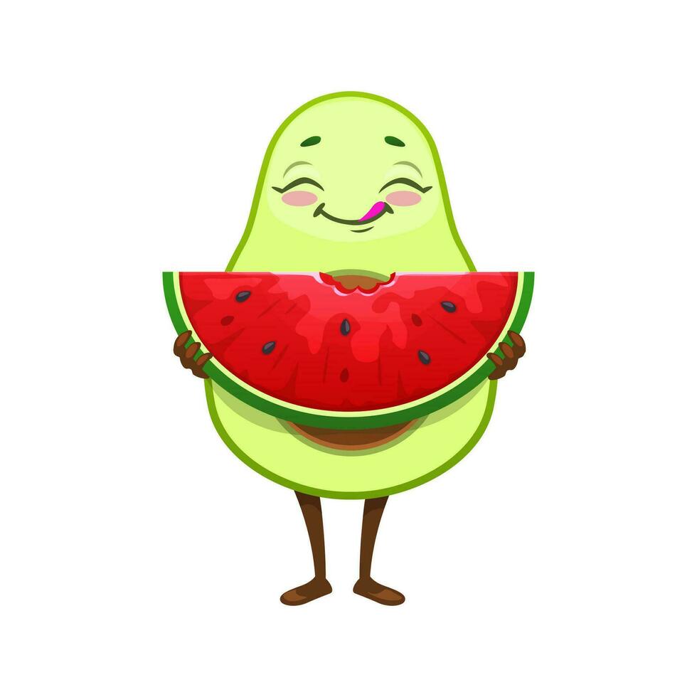 Cartoon Mexican cheerful avocado with watermelon vector