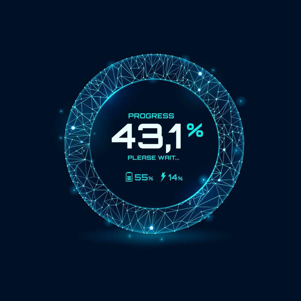 Loading bar progress neon dial, speed dashboard vector