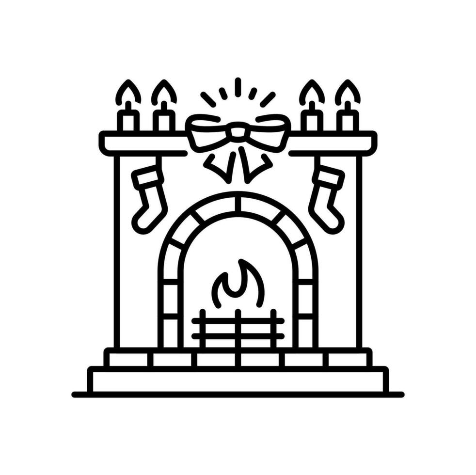 Fireplace Christmas holiday thin line icon vector