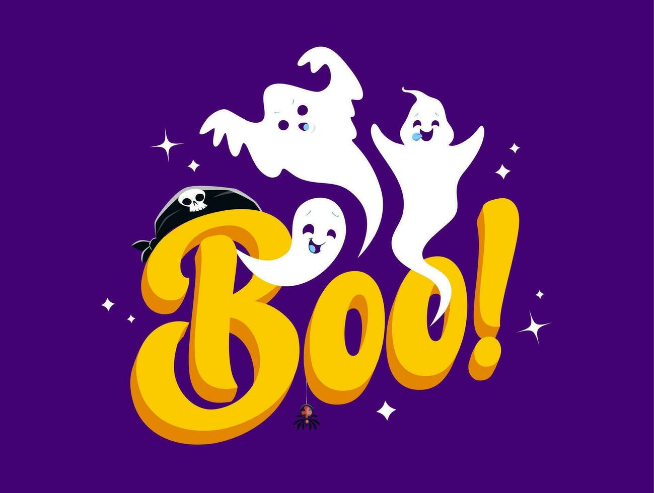 Halloween kawaii ghosts, boo holiday vector quote