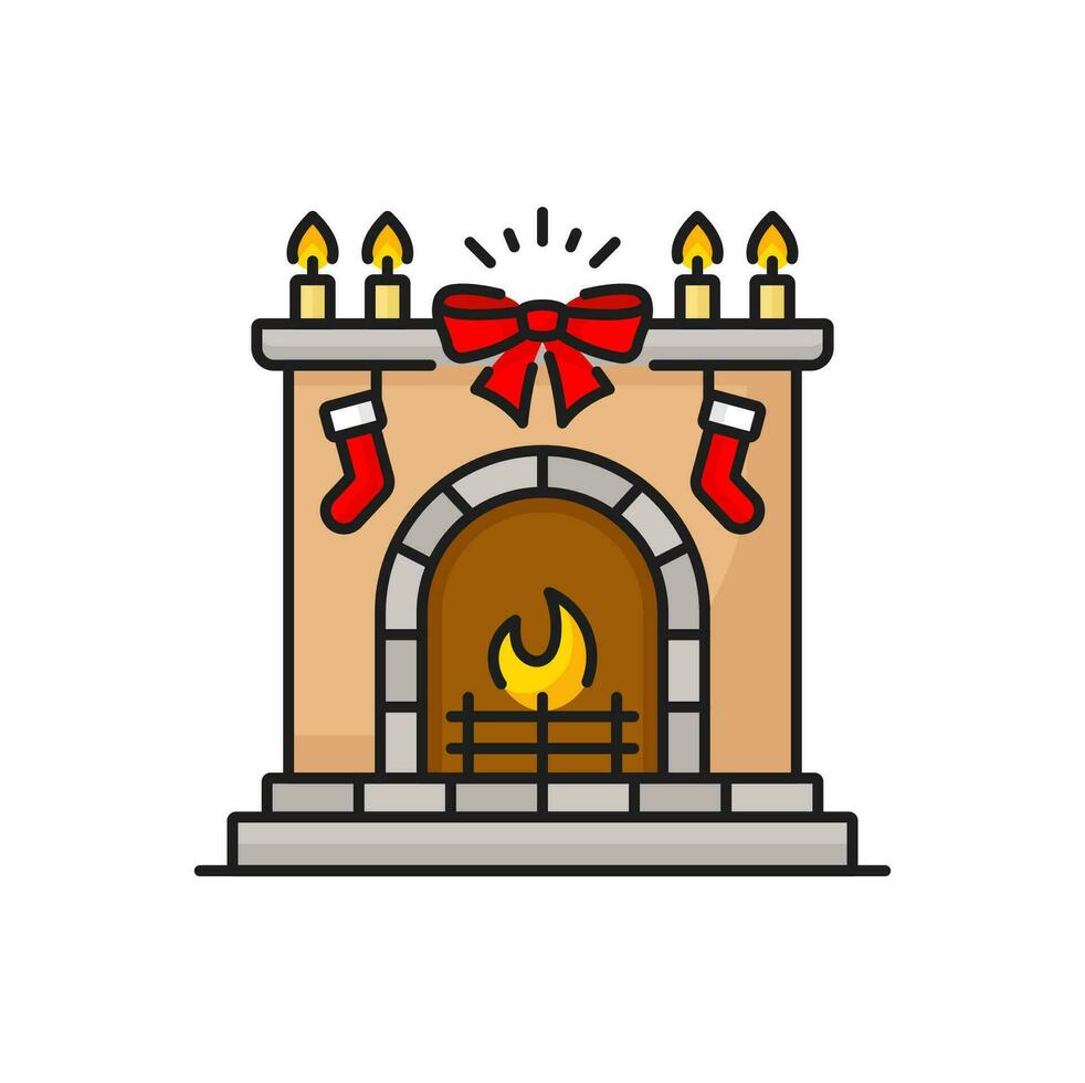 Chimney interior design brick fireplace line icon vector