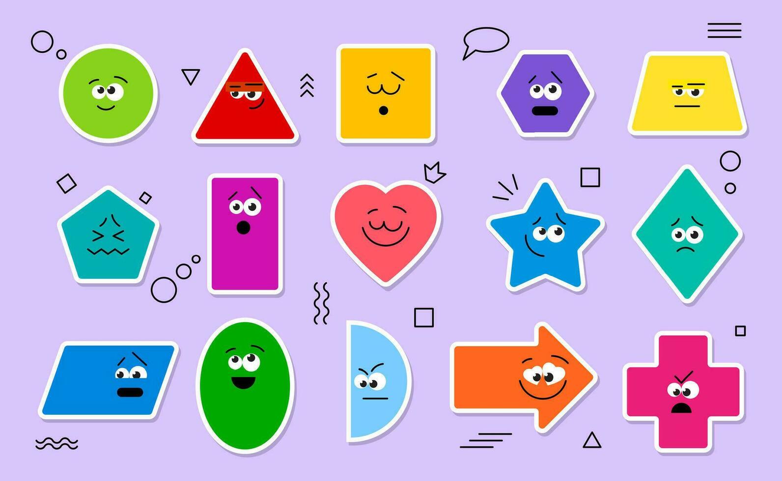 Math figure shape stickers. Geometric characters vector