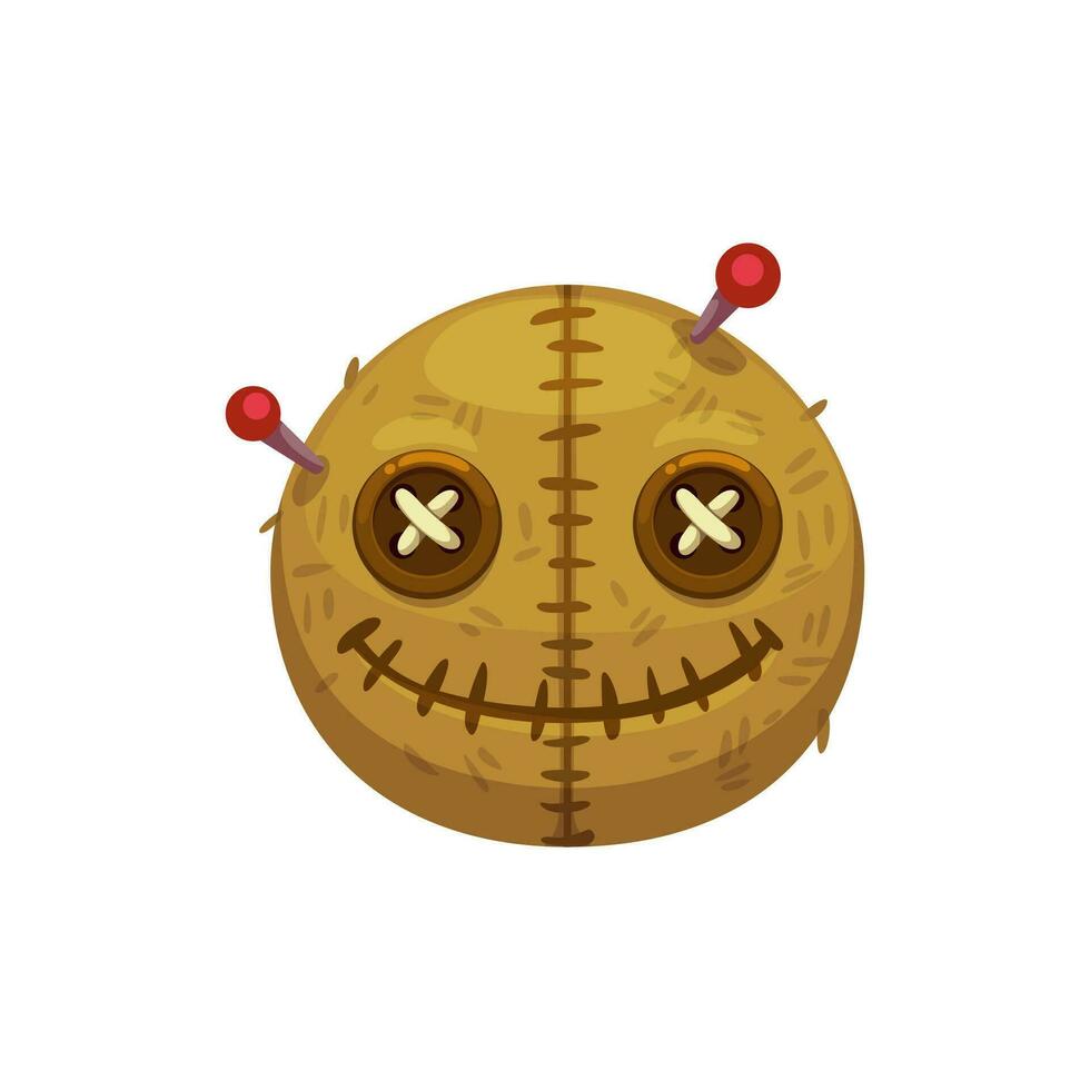 dibujos animados Víspera de Todos los Santos vudú muñeca emojis, arpillera cara vector
