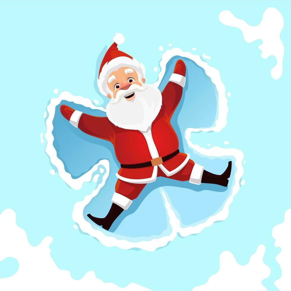 Santa snow angel. Cartoon funny Christmas Santa vector