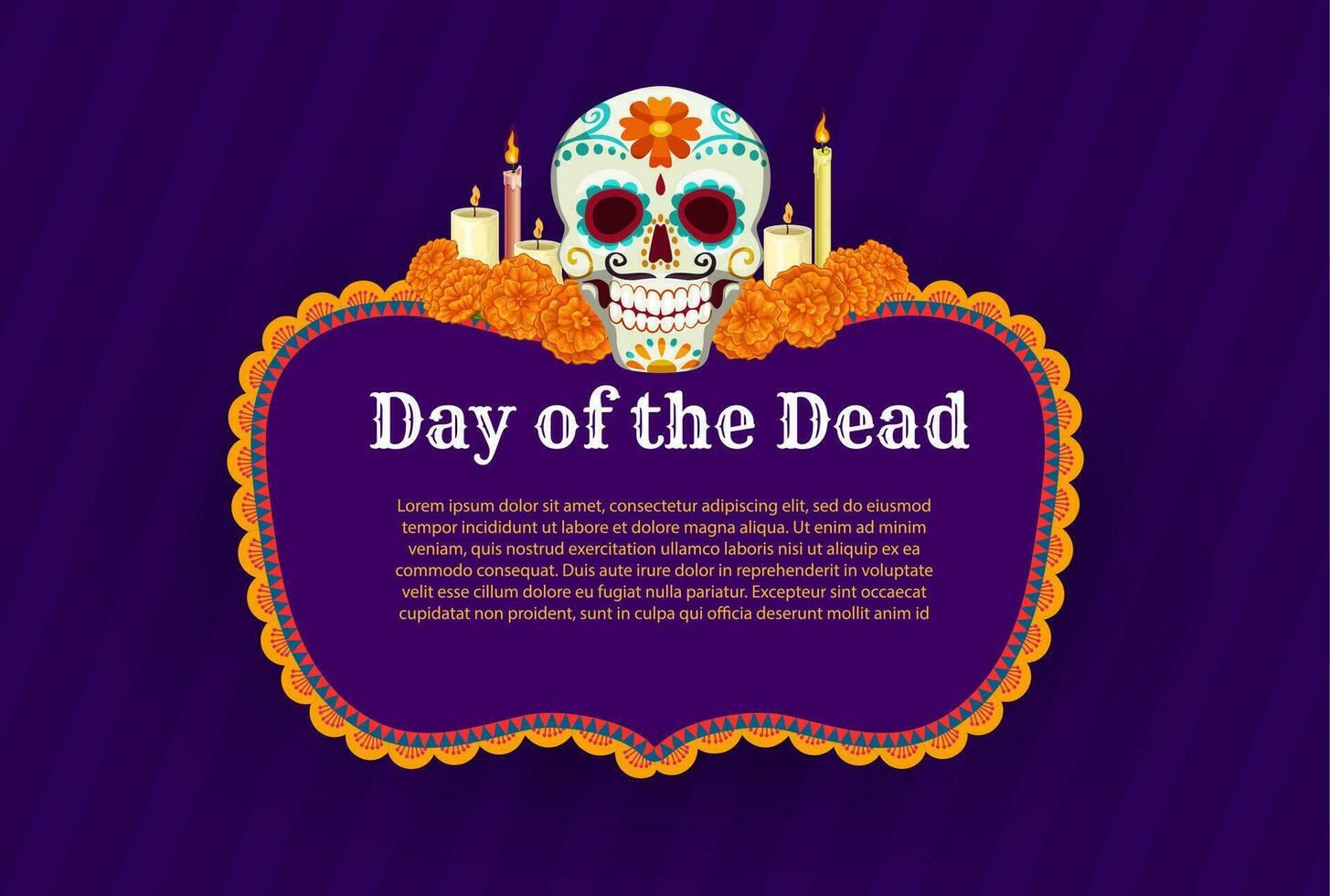 Day of Dead frame, calavera skull and marigolds vector