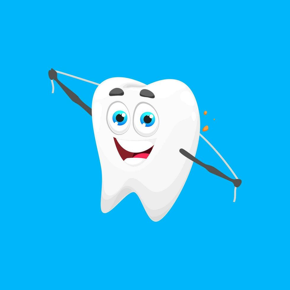 Cartoon tooth character with dental floss hygiene vector