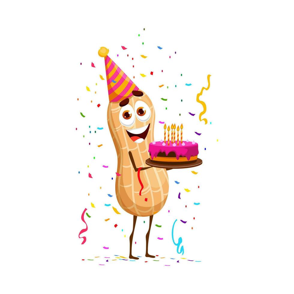 Cartoon peanut nut character on birthday holiday vector