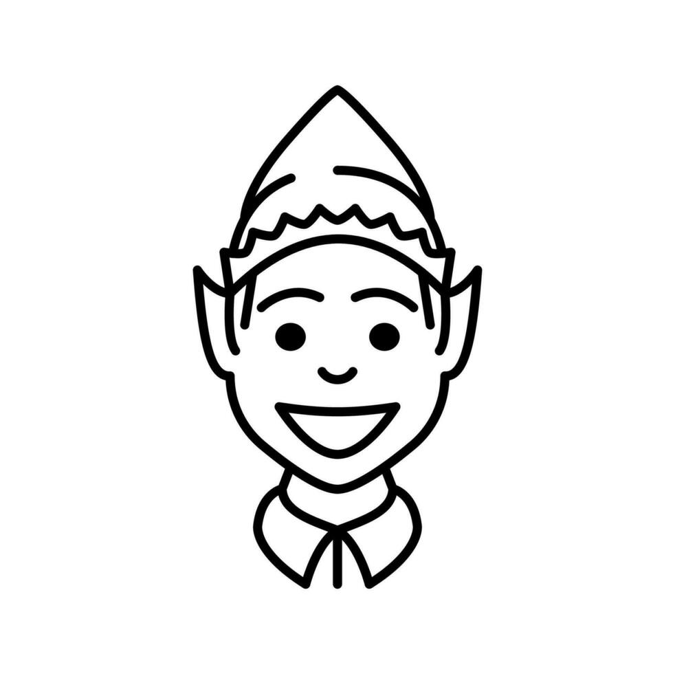 Christmas elf happy face line icon or pictogram vector