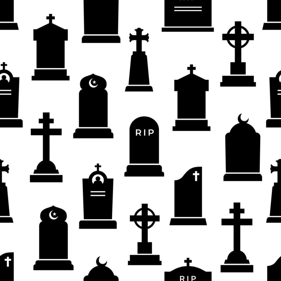 Gravestone tombstone silhouettes seamless pattern vector