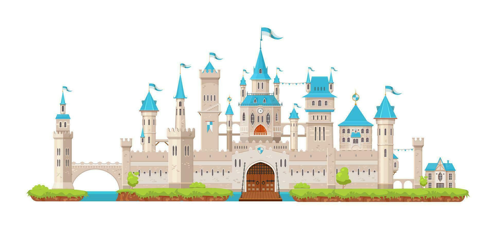 Medieval fortress castle wall and king palace vector
